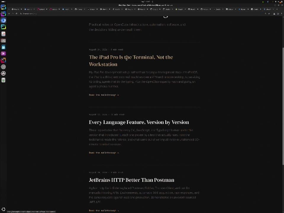 The published blog index on the live site with the newest post at the top, followed by the two previous articles