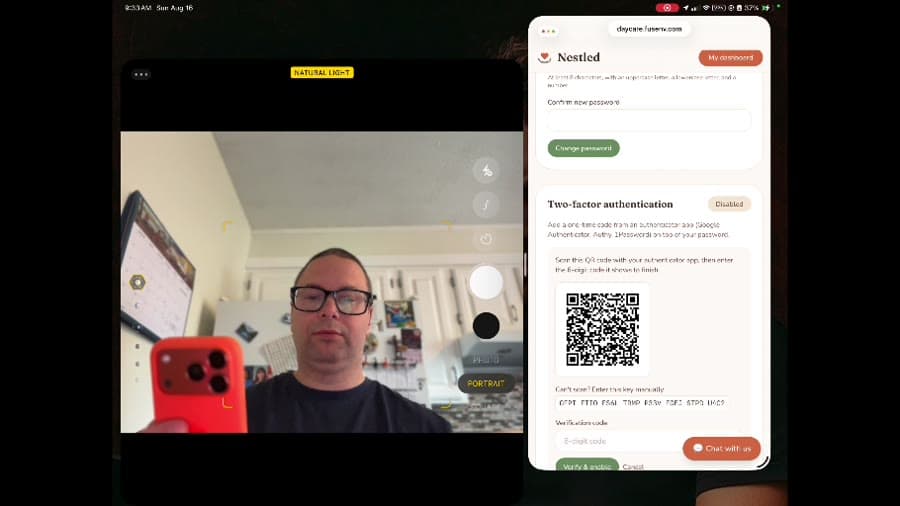 Two-factor authentication in the accompanying web application